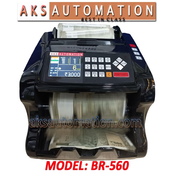 AKS BR 560 – Best Mix Note Counting Machine with Fake Note Detector (Black Color)