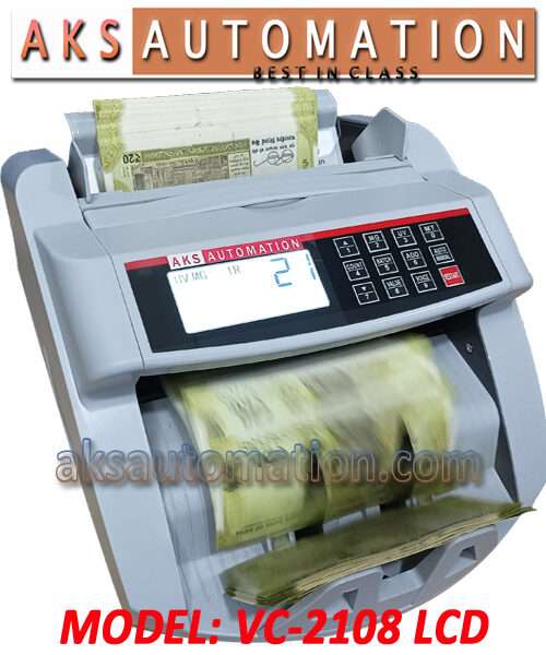 AKS VC 2108 LCD – Best Cash Counting Machine with Fake Note Detector | Low Cost Note Counting Machine with Fake Note Detector (White Color)